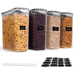 4 PCS Airtight Cereal Containers Storage Set, BPA-Free Plastic Food Storage Containers with Lids for Cereal Rice Flour Sugar Dry Food, 135.2 oz/4 Pcs
