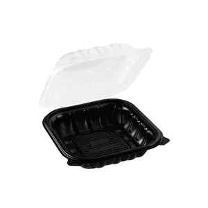 Hinged Containers, 8"x 8", Blk w/Clear Top, Premium PP - 150 pcs Extra Thick extra-thick food