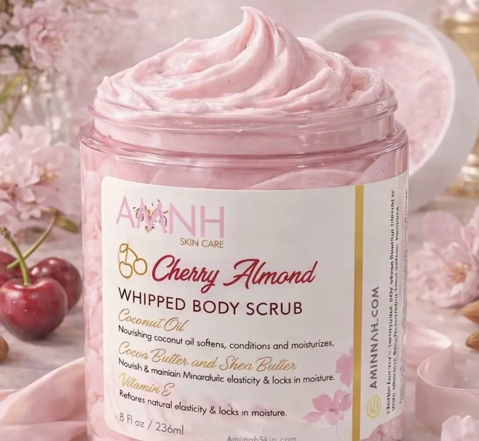 Cherry Almond body sugar scrub, aminnah body glaze body scrubs