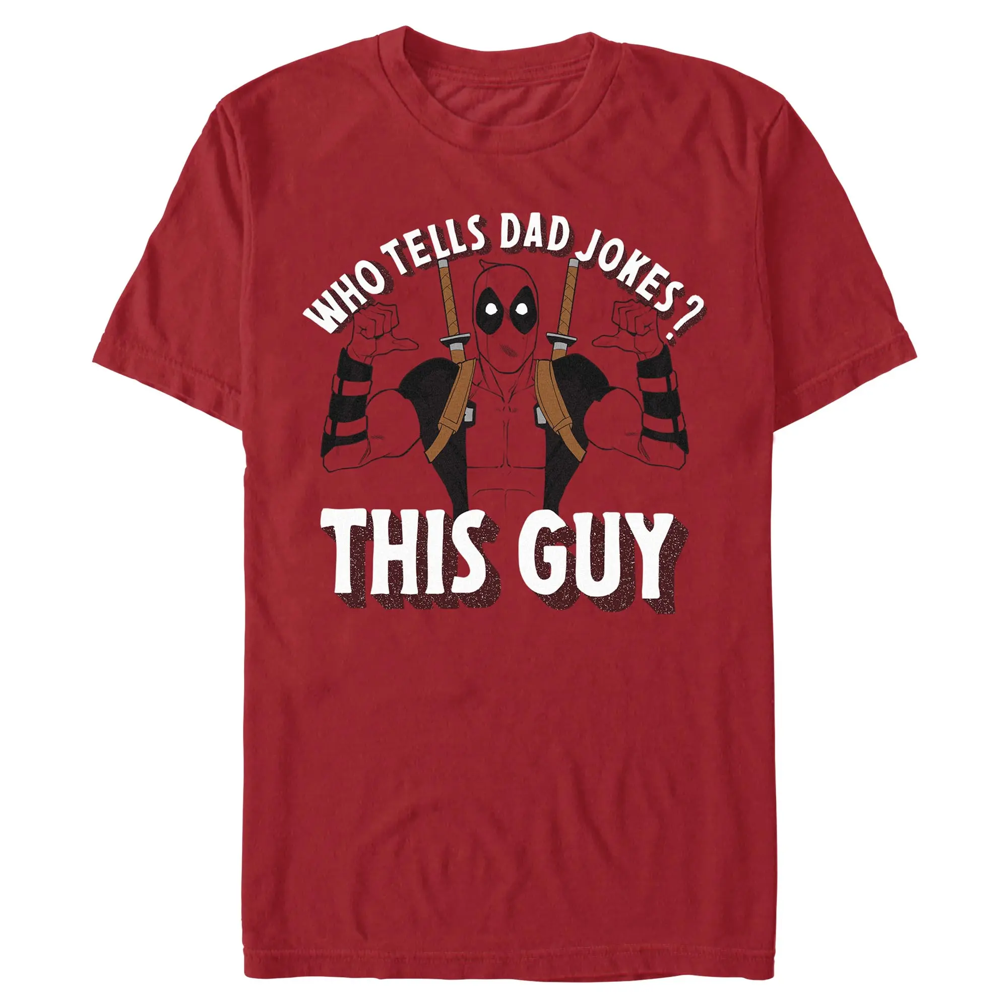 Men's Marvel Deadpool Superhero Short-Sleeve Casual T-Shirt, Menswear Apparel with "This Guy Tells Dad Jokes" Graphic, Shortsleeve