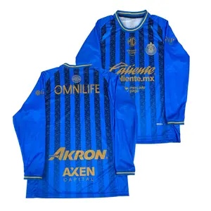 25 26 Chivas de Guadalajara 3rd Away Soccer Jersey Mexico LIGA MX Fans Version Long Sleeve Jersey Quick Dry Football Jersey Blue Quick-Dry