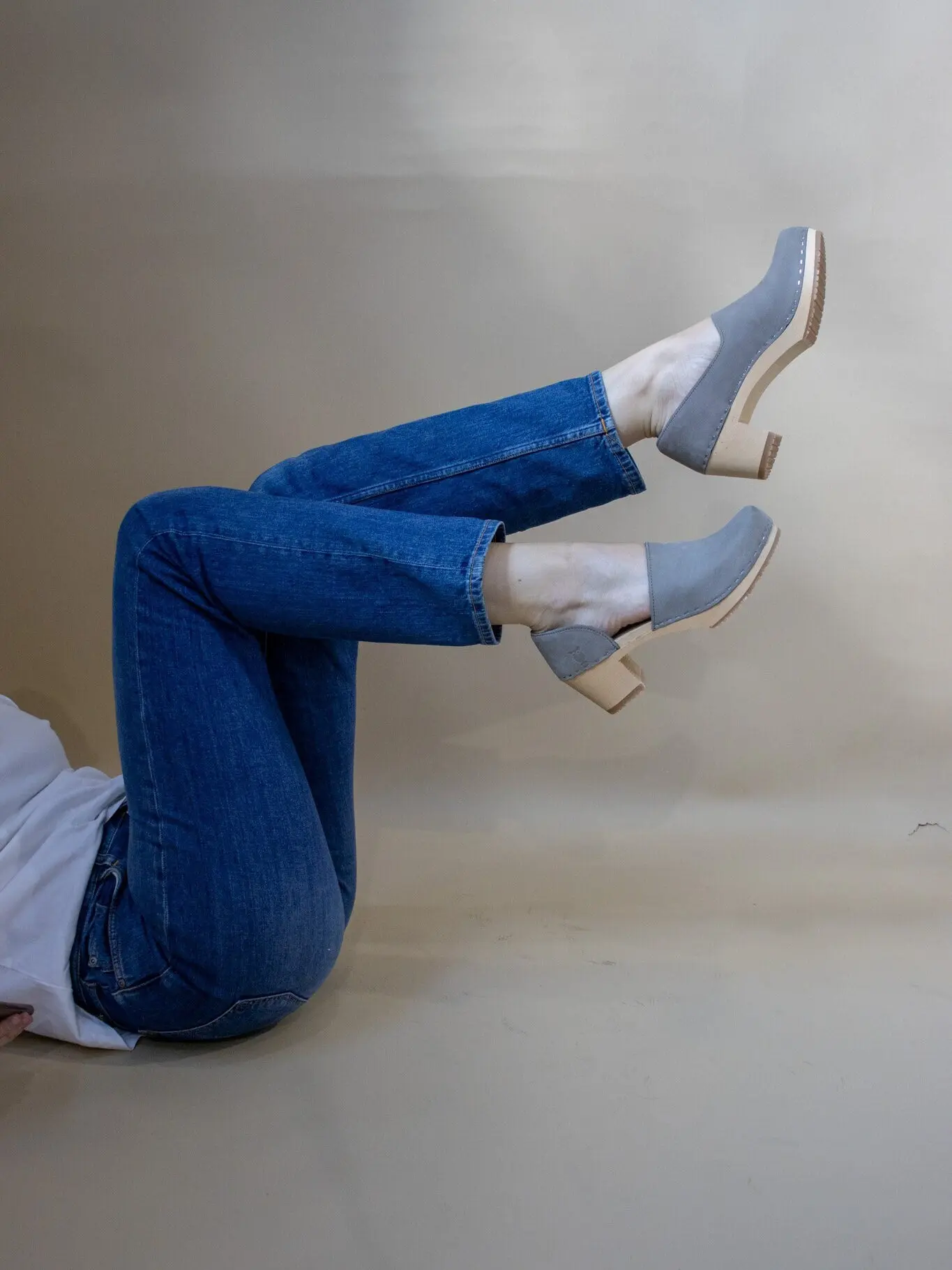 Stone Grey Closed Back Clogs for Women / High Wooden Heel / Nubuck Leather / Swedish / Brett