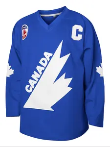 Men's Ice Hockey Jersey 99 Blue Embroidered Casual Training Tee, Sporty V Neck Long Sleeve Loose Fit, All Seasons Kint Fabric, Athletic Sports Clothing