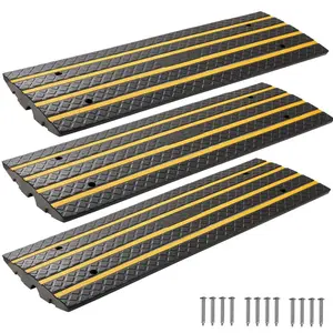 Fathersdaygift VEVOR Car Driveway Rubber Curb Ramp, 33069 lbs Load Capacity, 2.6 inch Rise Curbside Bridge Ramp with Yellow Reflective Strips, Suitable for Loading Dock, Warehouse, Garage, Sidewalk (3 Pack)dealsforyoudays