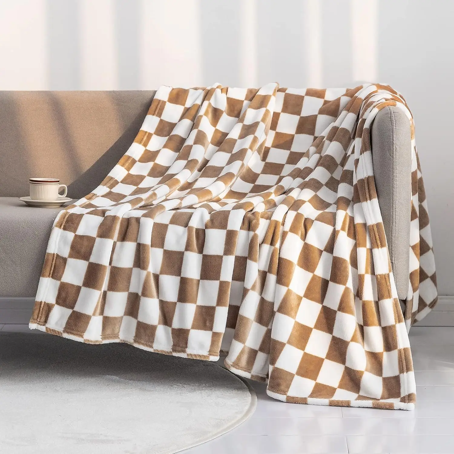 Checkerboard Grid Pattern Throw Blankets, Rectangle Soft Flannel Air-conditioning Quilt, Portable Throw Blanket for Home Couch Bed Sofa, Bedroom Acces