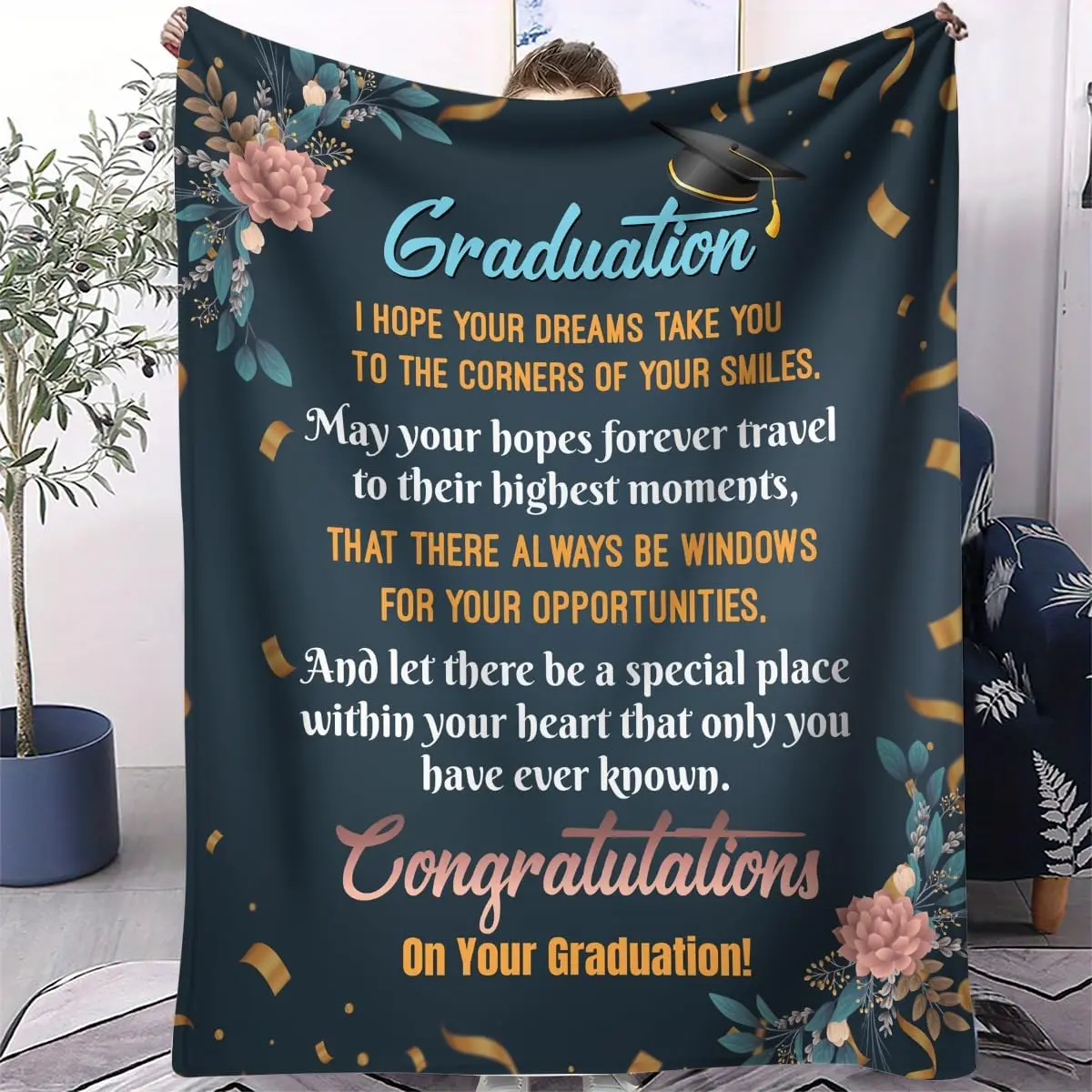 Personalized Graduation Flannel Throw Blanket - 50x40in, College-Themed Blanket with Inspirational Messages & Congrats Grad Quotes, Class of 2026 Gifts for High School/College Students, Personalized Blankets, College-Themed Blankets