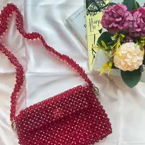 Red Beaded Bag with Elegant Beadwork and Strap for Stylish Everyday Use