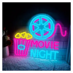 Neon Bar Party Movie Night Neon Sign Popcorn Light Dimmable USB Powered For Cinema Movie Time Home Theater Party Wall Decor 39cmx32cm