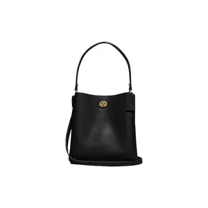 COACH Charlie 21 Pebbled Leather Bucket Bag for Women, Crossbody and Shoulder Handbag in Black