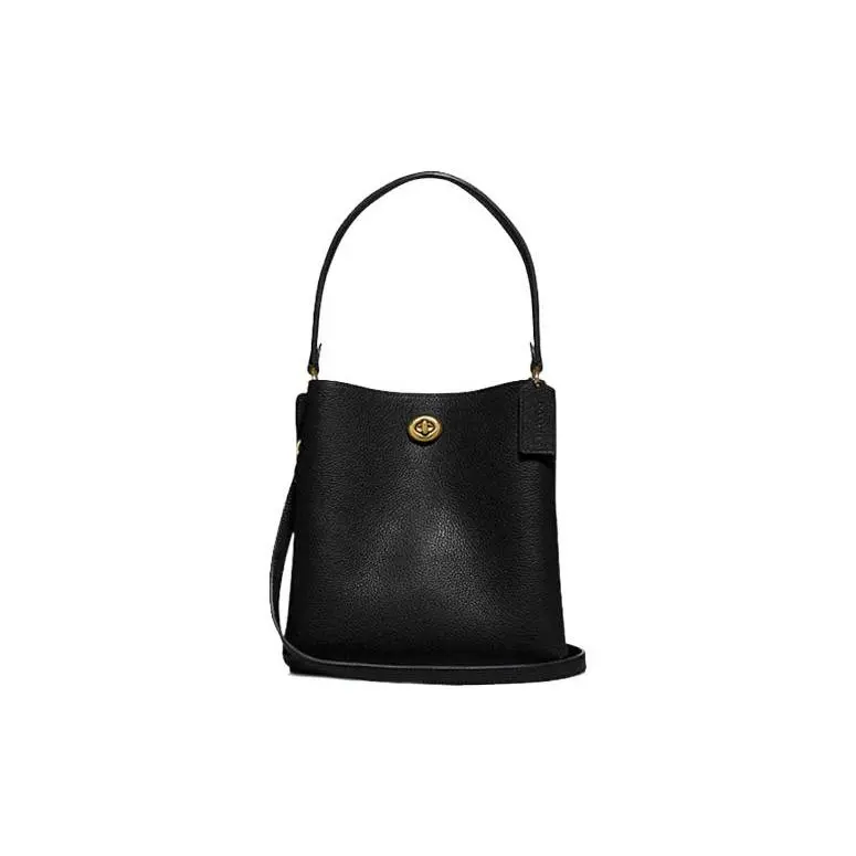 COACH Charlie 21 Pebbled Leather Bucket Bag for Women, Crossbody and Shoulder Handbag in Black