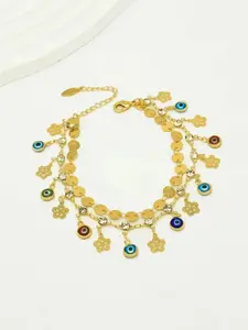 Boho Style Disc Anklet with Colorful Devil Eye Fringe Design, Casual Daily Wear Foot Jewelry for Women