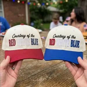 3D Puff Country Of The Red White Blue Embroidered Hat America Anniversary Two Tone Caps, Gif For 4th July Custom Thread Color