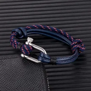 Navy Style Men Sport Camping Parachute Cord Survival Bracelet Women with U Shape Stainless Steel Carabiner Shackle Buckle
