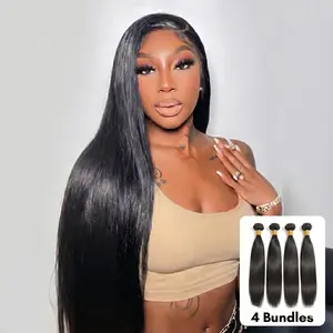 【Gefily】Upgraded Straight Bundles Human Hair Unprocessed Brazilian Virgin Weave 4 Bundle  14A Human Hair Bundles 16-30 Inch for Women Natural Black Wavy Human Hair Extensions