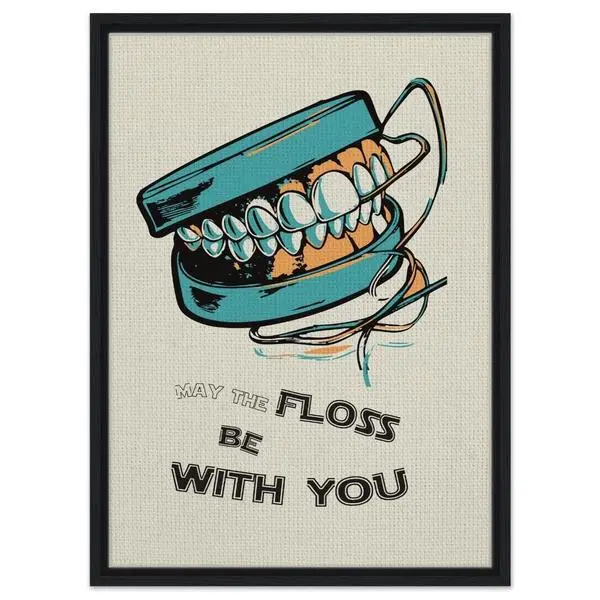 Quirky Funny Flossing Poster For Dental Office Decor Humorous Dentist Gift Framed Canvas Art