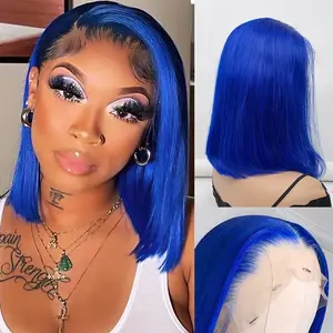 13x4 Blue Bob Wig 180% Transparent Lace Silvery Grey and ASH Blonde Colored Bob Wigs Human Hair Short Bob Wig For Woman