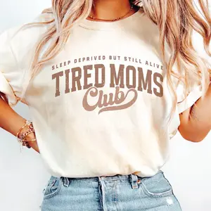 Funny Tired Moms Club Shirt, Sleep Deprived Graphic Tee, Soft Cotton Top for New Moms, Perfect for Mother’s Day or Baby Shower Celebration