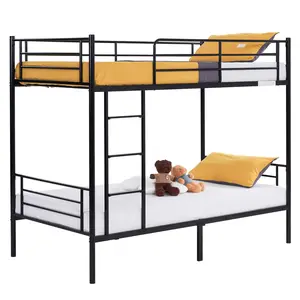 Black 2-layer iron bed with ladder bedroom boy and girl bunk bed student dormitory high and low bed frame Furniture Storage