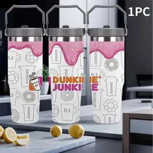 1pc 30oz Stainless Steel Dunkie Junkie Brand Display, Coffee Cup & Donut Design, Customizable Gift for Family Friends Leadership