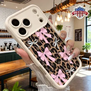 Cute Leopard Bow Pattern Aesthetic Design Case for iPhone 17 16 15 14 Pro Max 13 12 11 XR XS Plus Air Slim Anti Drop Impact Resistant Durable TPU Cover
