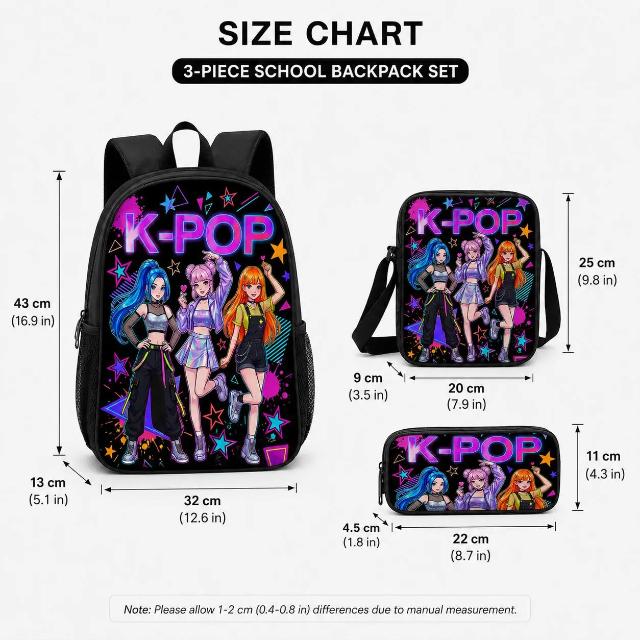3pcs Modern Fashion Girl Group Print Backpack Set - Lightweight, Durable, Dustproof, Unisex Youth School Backpacks with Adjustable Straps, Zippered Compartments, Stylish Daypacks for Daily Use, Backpacks For School