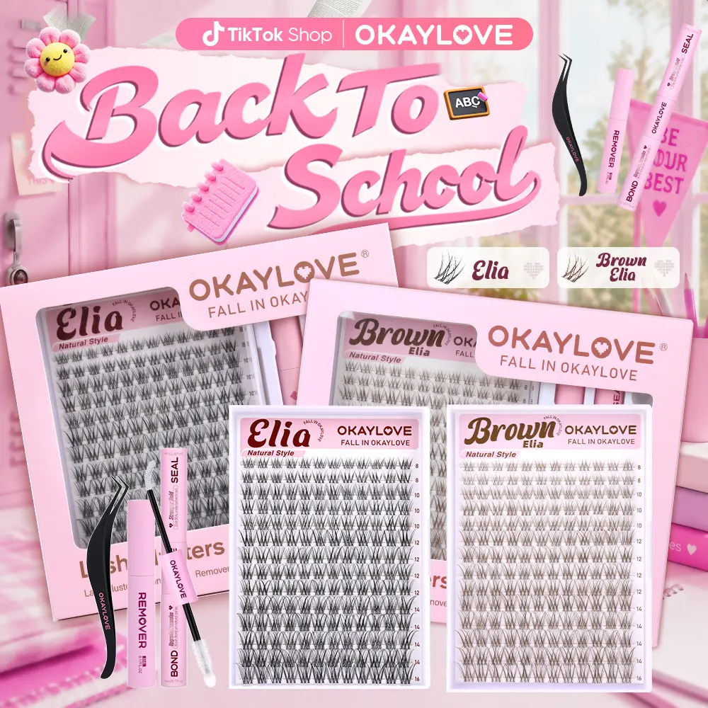 OKAYLOVE Elia | Brown Elia Lash Clusters Kit | CD Curl Wispy Lash Extension Kit | Look Like Real Lashes DIY Eyelash at Home for Natural Makeup Girl Gifts #backtoschool #sohochic
