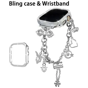 Rhinestone Decor Watch Band & Case Set, Fashionable Watch Band & Case Set for Women, Smart Watch Accessories, Compatible with Apple Watch S10/9/8/7/6/5/4/3/2/1/SE, Wearable(Not Included Watch)