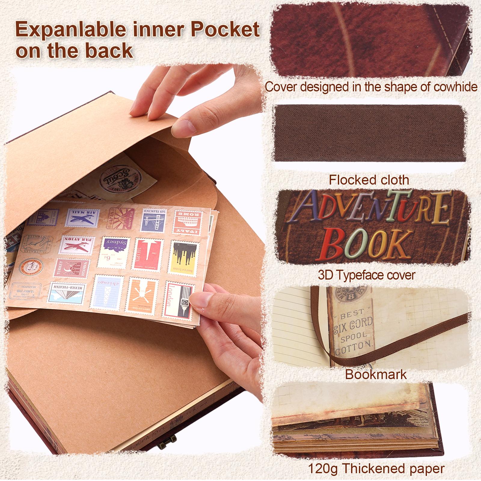 Adventure Book Vintage Scrapbooking Travel Journal 19x12.5x2cm Vertical Retro Scrapbook Photo Album Diary for Travelers