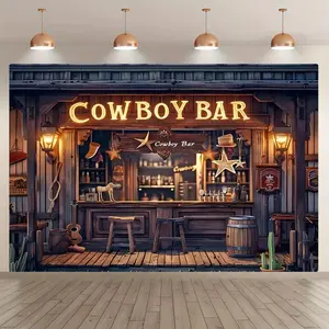 Cowboy & Letter Pattern Wall Decor, 1 Count Retro Cowboy Bar Backdrop, Wedding Party Backdrop, Wall Decor for Home Living Room Bedroom, Party Decoration Supplies, Banners, Party Decorations Banners