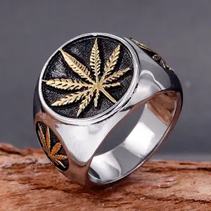 Men's SOLID 316L Stainless Steel Maple Leaf Polished Signet Ring (Size 8-14)