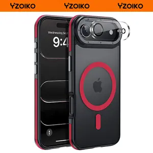 YZOIKO Strong Magnetic Slim Magsafe Smartphone Case with Camera Lens Protector - 10Ft Military-Grade Protection, Red Bumper, Compatible with 6.5in iPhone Air, Cellphone Handheld Devices Accessories