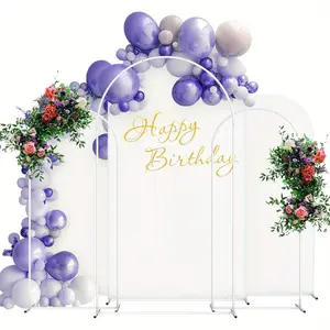 Set of 3 Arch Backdrop Stand and Cover Set, Metal Balloon Arch Stand Frame for Wedding Birthday Party Christmas Graduation Ceremony Garden Arbors (7.3FT, 6FT, 6FT)
