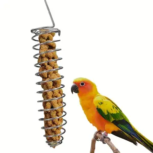 Stainless Steel Bird Feeder - Sturdy Food & Seed Dispenser, Bird Food Container for Parrots, Parakeets, Cockatiels, African Greys, Lovebirds, Macaws and Other Medium Large Pet Birds, Easy Clean Outdoor & Indoor Bird Supply, Hanging Bird Feeder