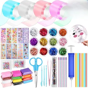 5 Pcs Nano Tape Bubble Kit,1m/3.28 ft Each Roll Nano Tape Bubbles Double Sided Tapes with Luxe Glitter, Clay, Beads, Cute Stickes Suitable for Over 3 Years Old