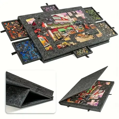 Unisex Rectangular Felt Puzzle Board - 6 Drawers, Slanted Design, 2-in-1 Stand & Cover, Lightweight, 1000-Piece Puzzle Compatible for Enthusiasts (Toys & Hobbies, DIY Felt Crafts), 1000 Pieces