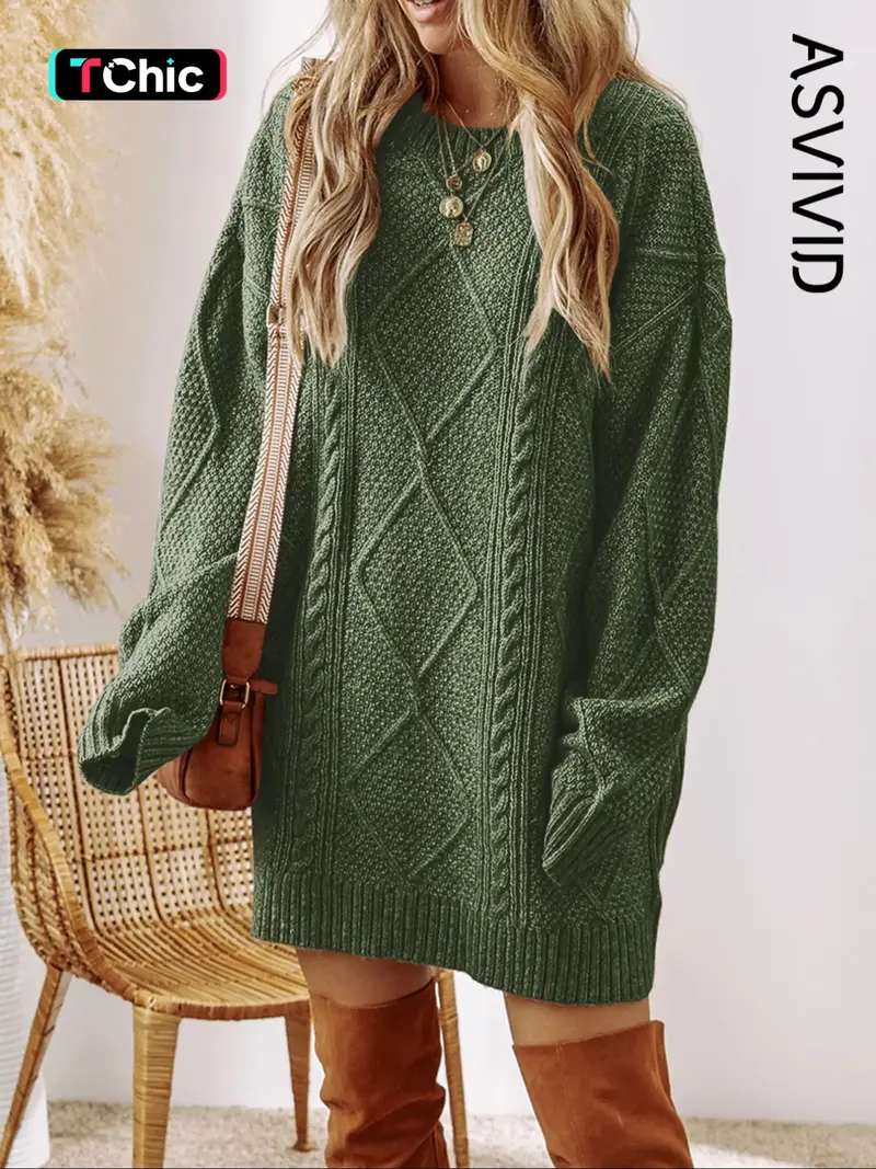 women's green sweater dress Women's Cable Knit Drop Shoulder Sweater Dress in Mist Green main image 0