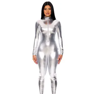 Forplay Women's Halloween Metallic Mock Neck Zipfront Sexy Catsuit
