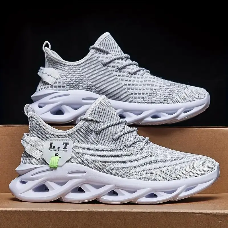 Men's Knitted Running Shoes - Breathable, Lightweight Lace-Up Casual Trainers with EVA Insole, Round Toe for Daily Wear Comfort