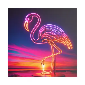Neon Flamingo Canvas Wall Art, Colorful Home Decor, Tropical Vibes, Bohemian Aesthetic, Perfect for Parties, Gift for Nature Lovers