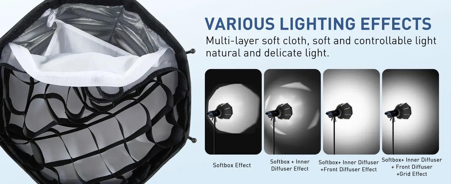 30cm Octagonal Portable Softbox with Mini Honeycomb Grid, Bowens Mount Quick Release Design, Foldable Photography Light Soft Box Accessory for COB Light, Studio & Video Shooting