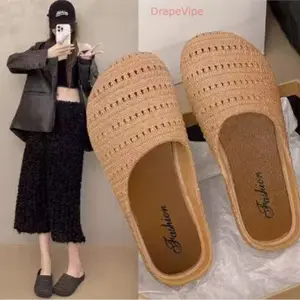 Women's Hollow Cut-out PVC Breathable Closed-Toe Roman Flat Mule Shoes - Lightweight Slip-on Niche Design Sports Footwear, Trending Sandals Women for Summer Beach, Casual Daily Wear