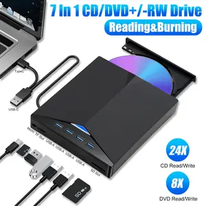 External CD DVD Drive for Laptop & Desktop , [7 in 1] USB 3.0 Type-C External DVD Player Portable CD/DVD ROM Burner with TF/SD Card Slots