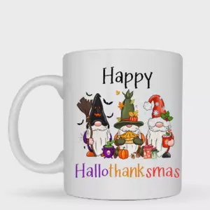 Hallothankmas Gnome Mug Halloween Thanksgiving Christmas Tea Coffee Holiday Gift