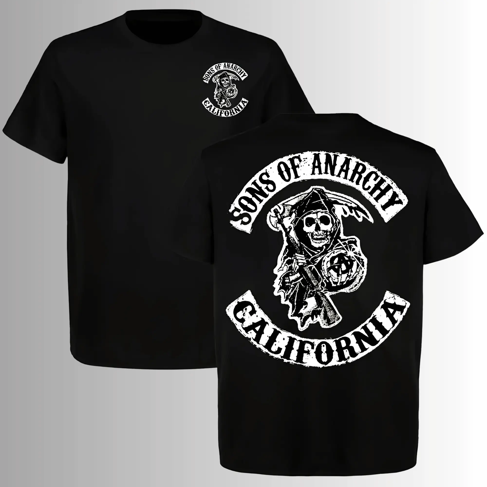 Sons Of Anarchy Grim Reaper Cotton T-Shirt - Short-Sleeve, Round Neck, 2-Sided California Biker Club Graphic, Casual Sports Top, Shortsleeve