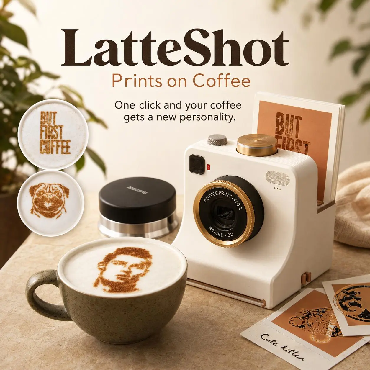 LatteShot Retro Latte Art Stencil Camera - Coffee Decorating Tool with 6 to 30 Stencils for Lattes, Cappuccinos