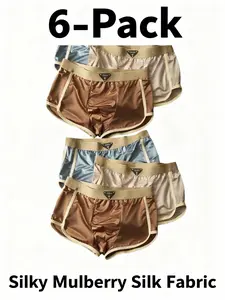 Men's Silk Underwear Set of 6, Smooth Breathable Briefs, Luxurious Soft Skin-Friendly, Elegant, All-Season Fitted Plain Design