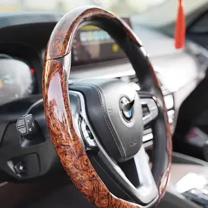 Amiss Car Wood Grain Steering Wheel Cover - 3PCS Segmented Design, Universal 99% Car Wheel Cover Protector, Brown Color