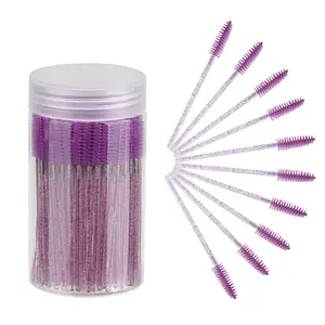 100PCS Disposable Eyelash Brush, Mascara Wands Makeup Brushes Applicators Kits for Eyelash Extensions and Eyebrow with Container (Purple)