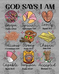 Customizable "God Says I Am Mexican" DTF Transfer, Durable Specialty DIY Supply with Firm Pressure at 320°F for 13 Seconds, Hot Peel on All Fabric Types, Medium to Firm Pressure at 280°F for 13 Seconds