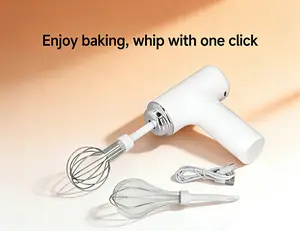 Cordless Hand Mixer, Handheld Electric Whisk with 3 Speed Modes, Hand Held Egg Beater with 2 Detachable Stir Whisks (White)